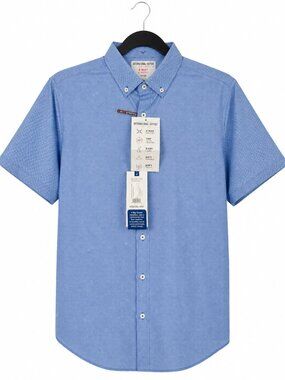 International Report 4 Way Stretch Shirt Men L Royal Blue Geo Button Down NWT